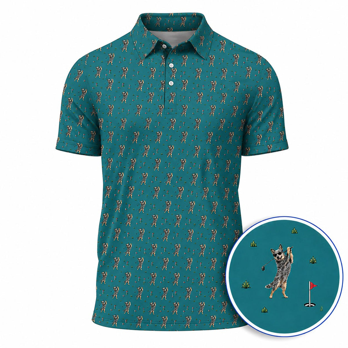 Blue Heeler Golf Polos, Funny Blue Heeler Golf Shirt, Golf Gift For Golfer
