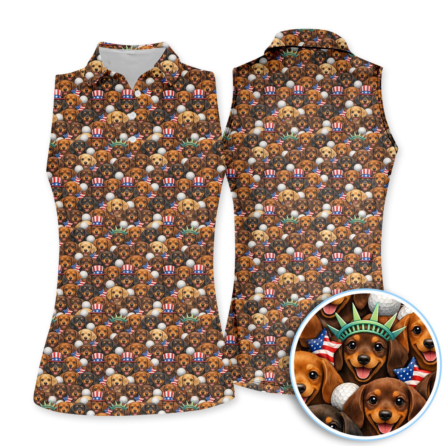 Dachshund USA 250th Pattern Golf Shirt, Wiener Dog Golf Polos For Men, Funny Golf Shirt For Golfer