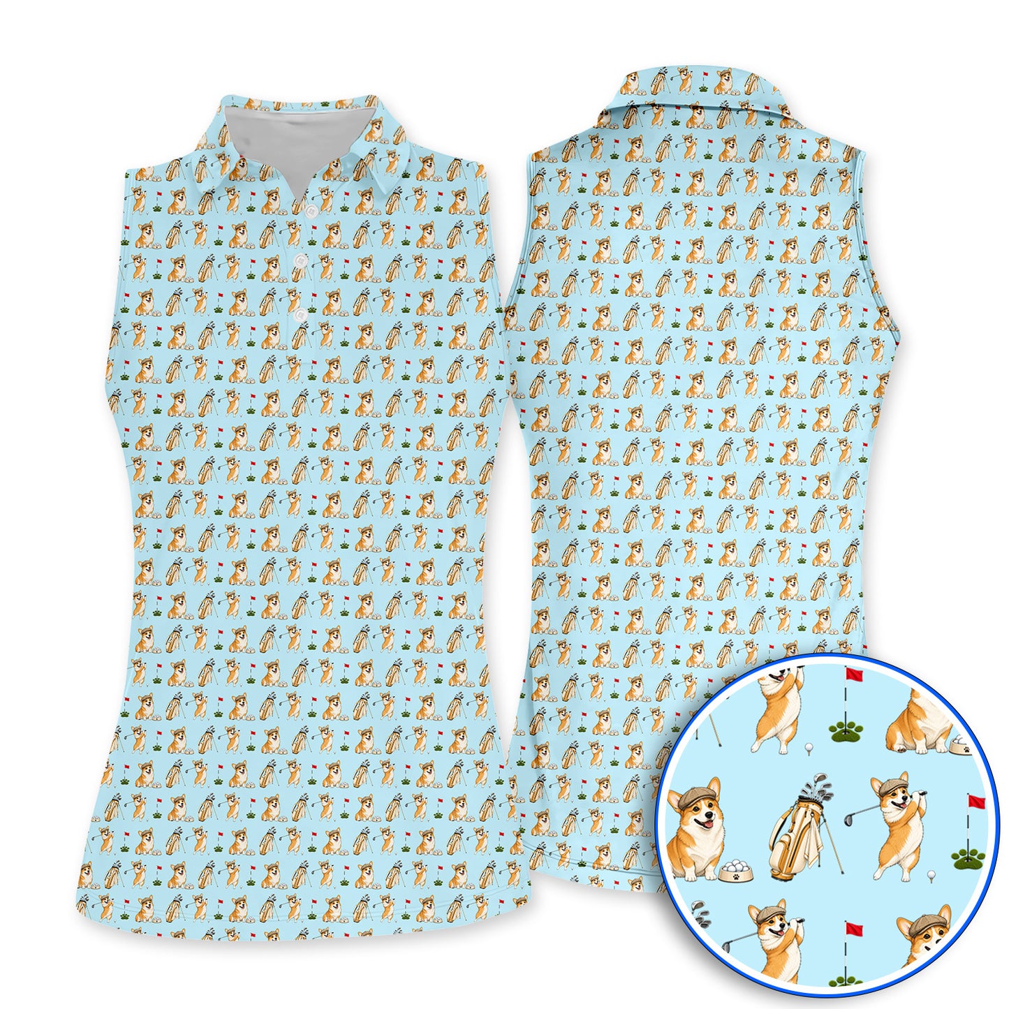 Funny Corgi Golf Shirt, Corgi Pattern Golf Polos, Dog Lover Golf Gift