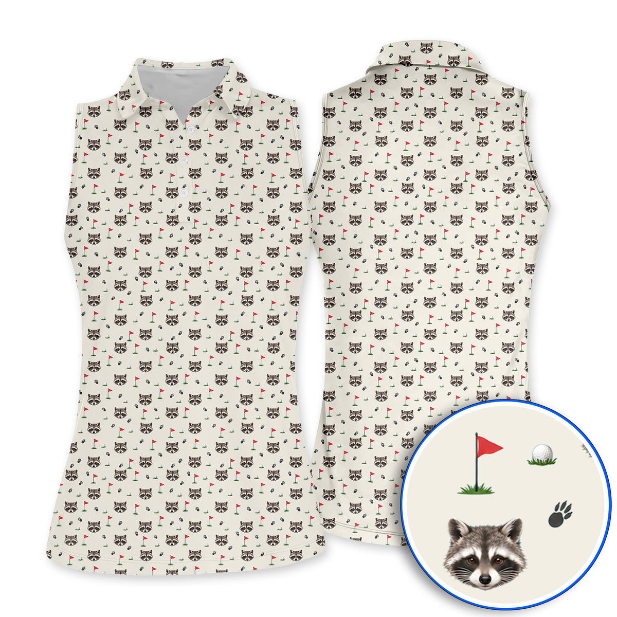 Funny Raccoon Golf Polos, Raccoon Pattern Golf Shirt, Golf Gift For Golfers