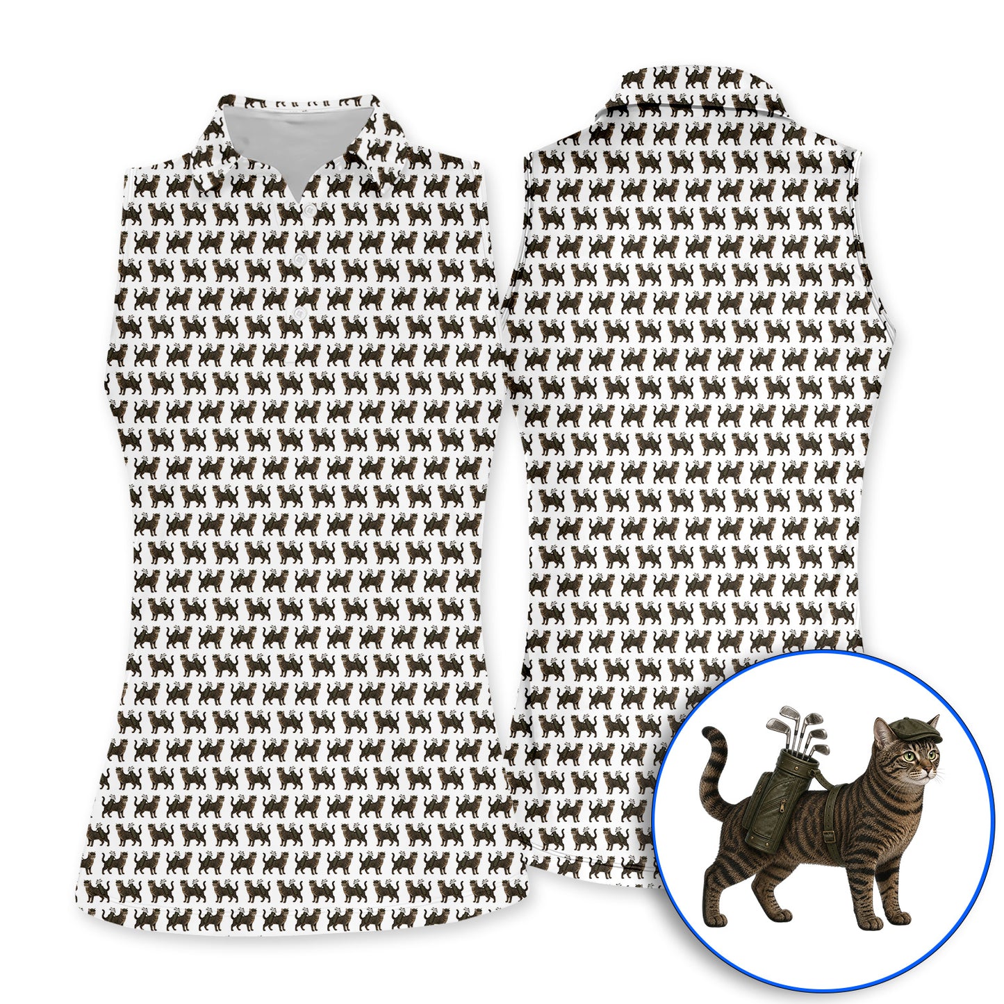 Brown Tabby Cat Golf Polos, Funny Cat Pattern Shirt, Cat Lover Golf Gift For Golfer