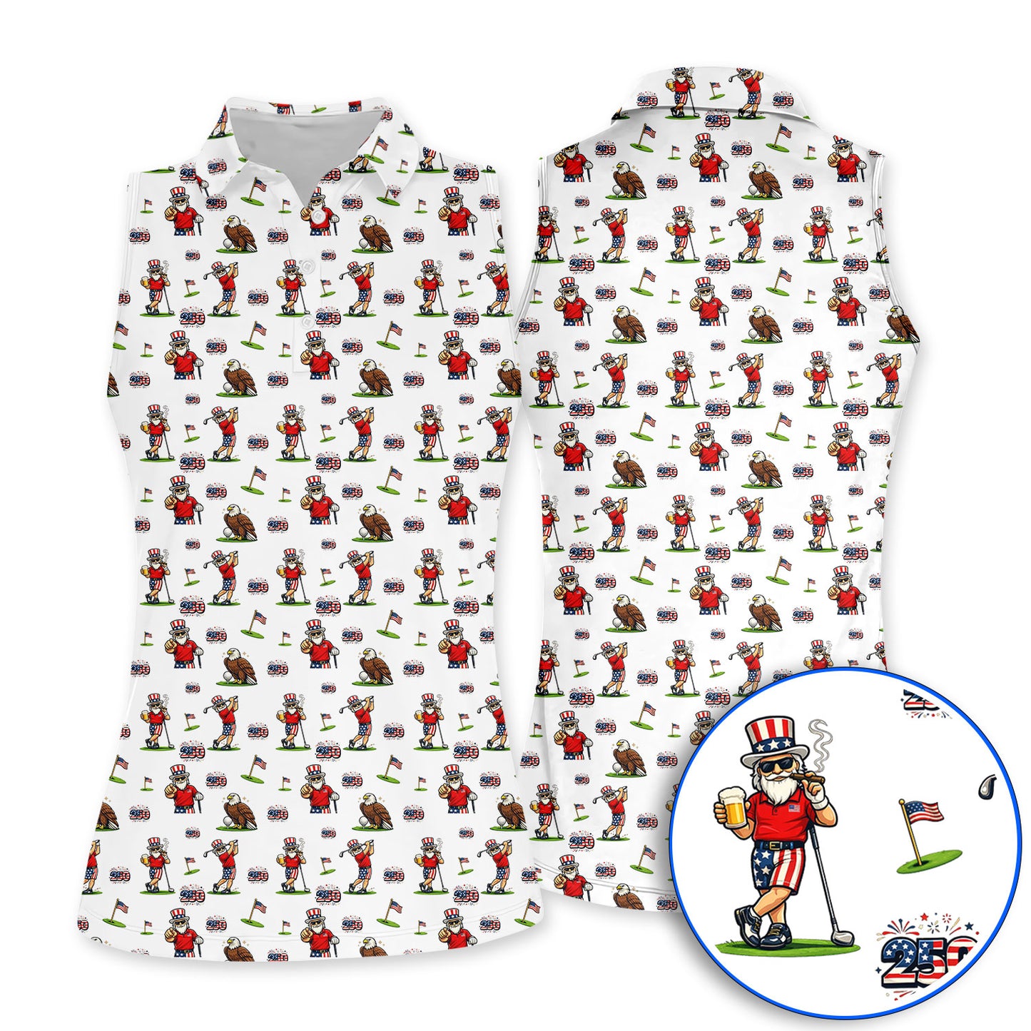 Funny USA Patriotic Golf Polos, USA Patriotic 250th Anniversary Pattern Golf Shirt, Golf Gift For Golfer