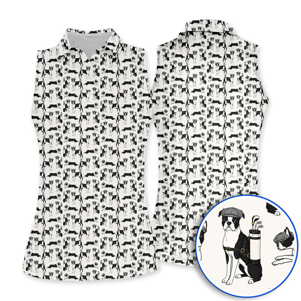 Boston Terrier Pattern Golf Polos, Boston Terrier Golf Shirt, Funny Golf Gift For Golfer
