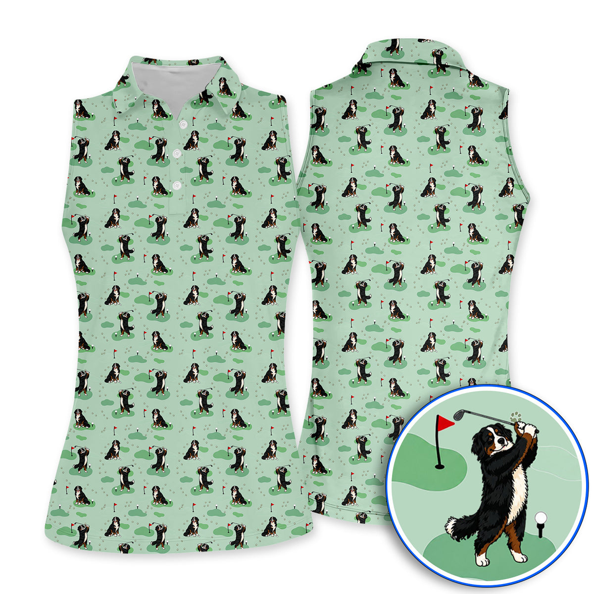 Bernese Mountain Pattern Golf Polos, Bernese Mountain Golf Shirt Fot Golfer, Funny Dog Golf Gift