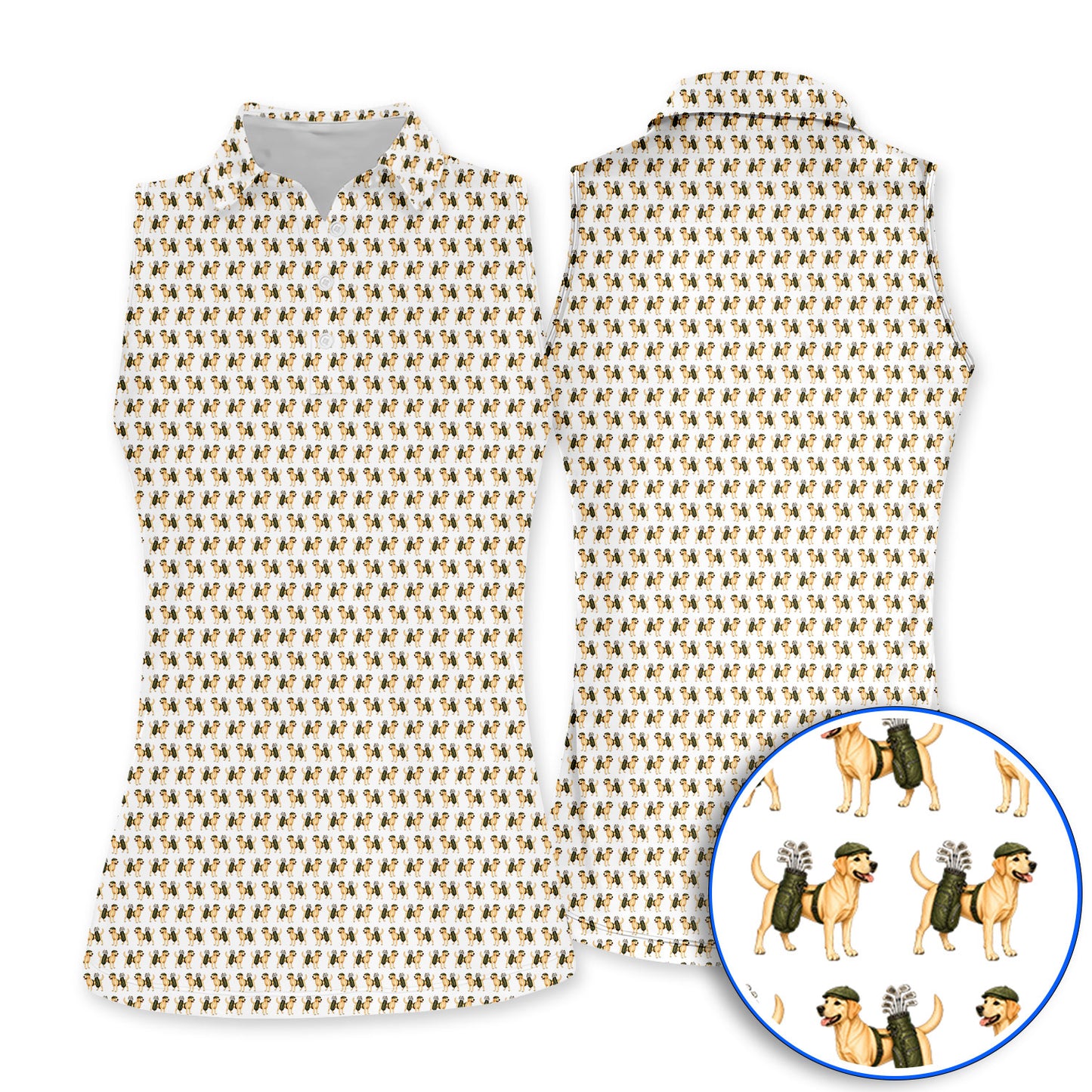 Funny Labrador Retriever Pattern Golf Shirt, Cute Yellow Lab Golf Polos For Pet Lover, Unique Golf Gift For Golfer