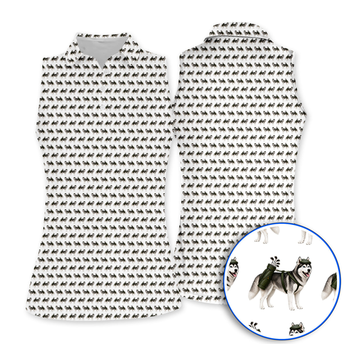 Husky Golf Polos, Husky Sibir Pattern Golf Shirt For Golfer, Funny Golf Gift For Dog Lover