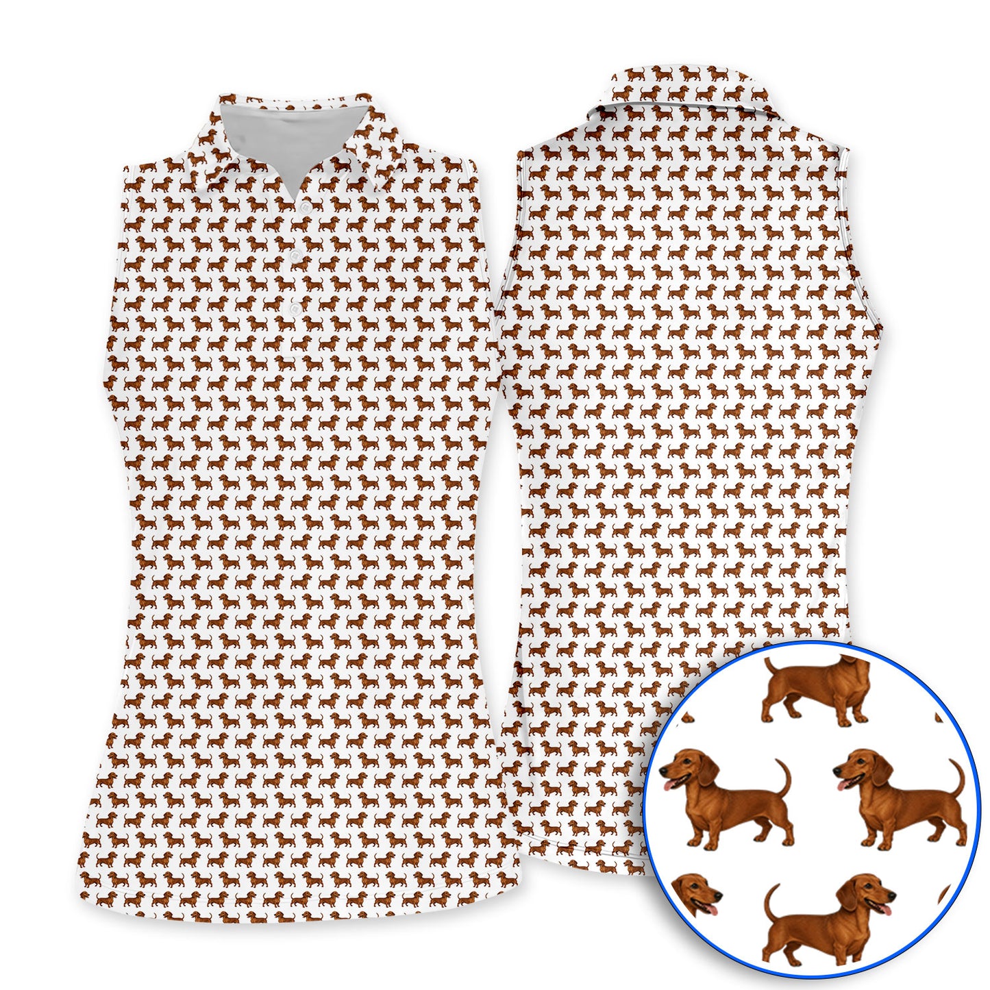 Funny Dachshund Pattern Golf Shirt, Cute Wiener Dog Golf Polos For Pet Lover, Golf Gift For Golfer