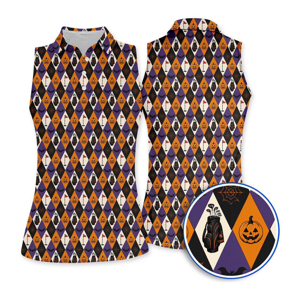 Halloween Pattern Golf Polos, Vintage Halloween Golf Shirt For Golfer, Pumpkin Golf Gift for Golf Lovers