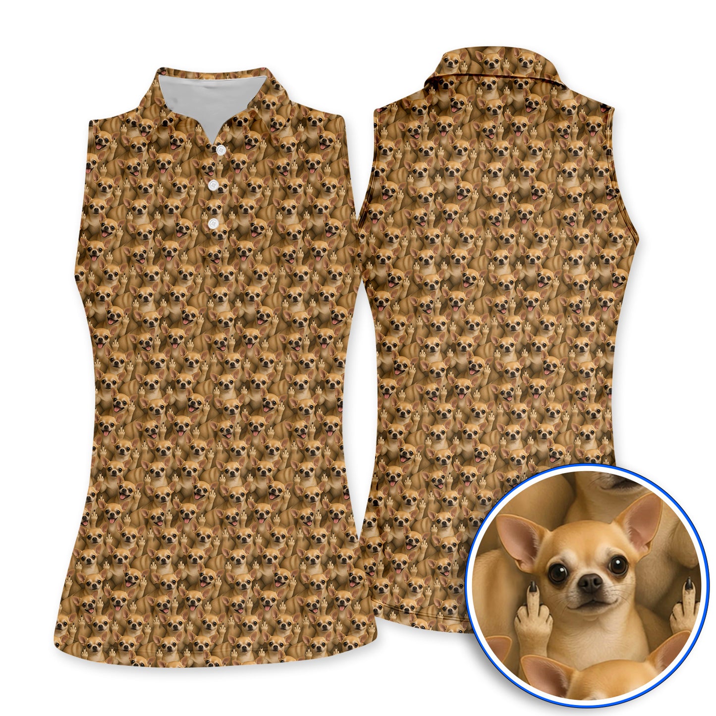 Chihuahua Middle Finger Golf Polos, Funny Chihuahua Pattern Golf Shirt for Dog Lovers, Golf Gift For Golfer