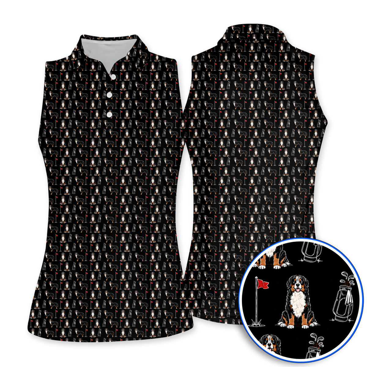 Bernese Mountain Dog Golf Pattern Shirt, Funny Bernese Golf Polos, Dog Lover Golf Gift