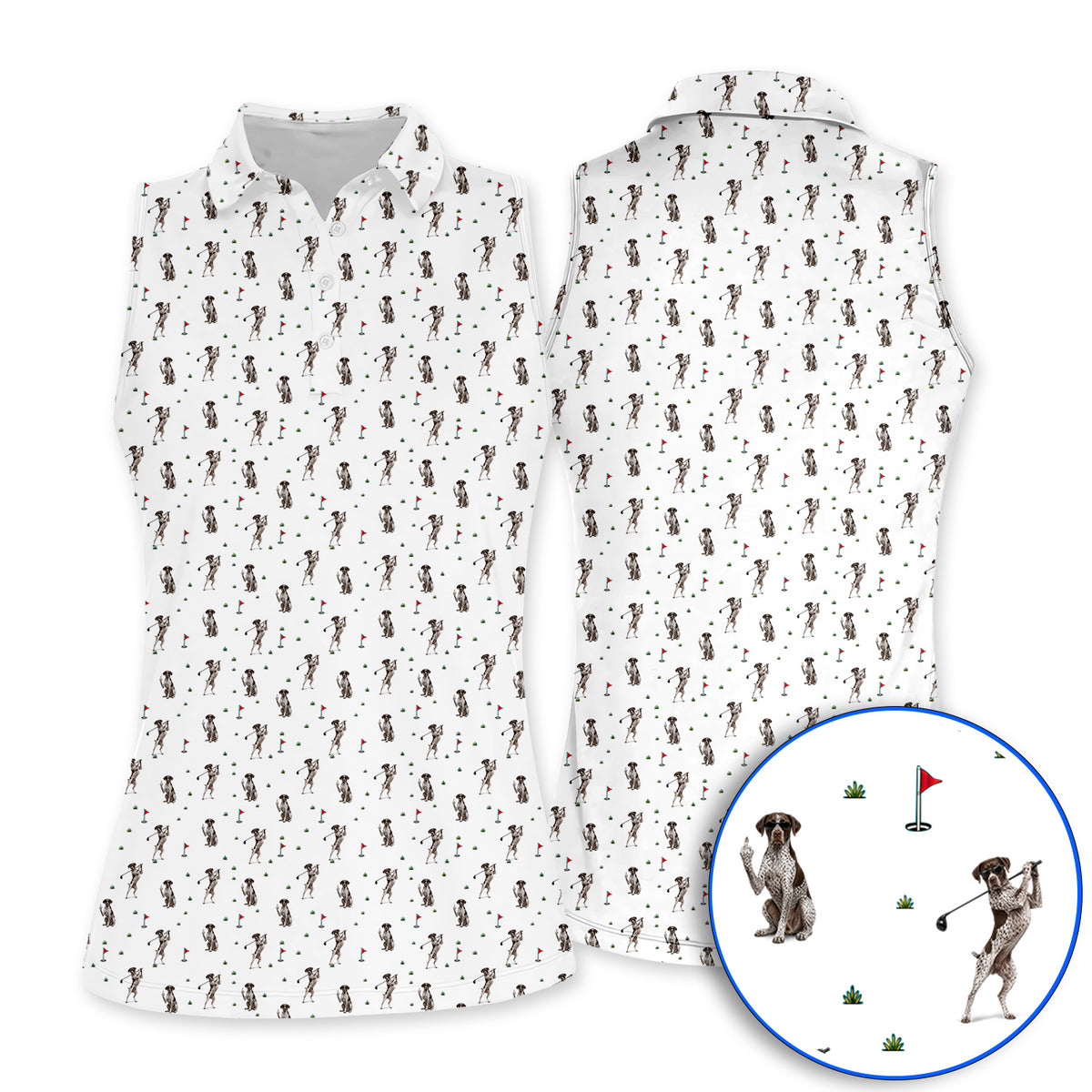Crazy Pointer Pattern Golf Polos, German Shorthaired Pointer Golf Shirt, Golf Gift For Golfer