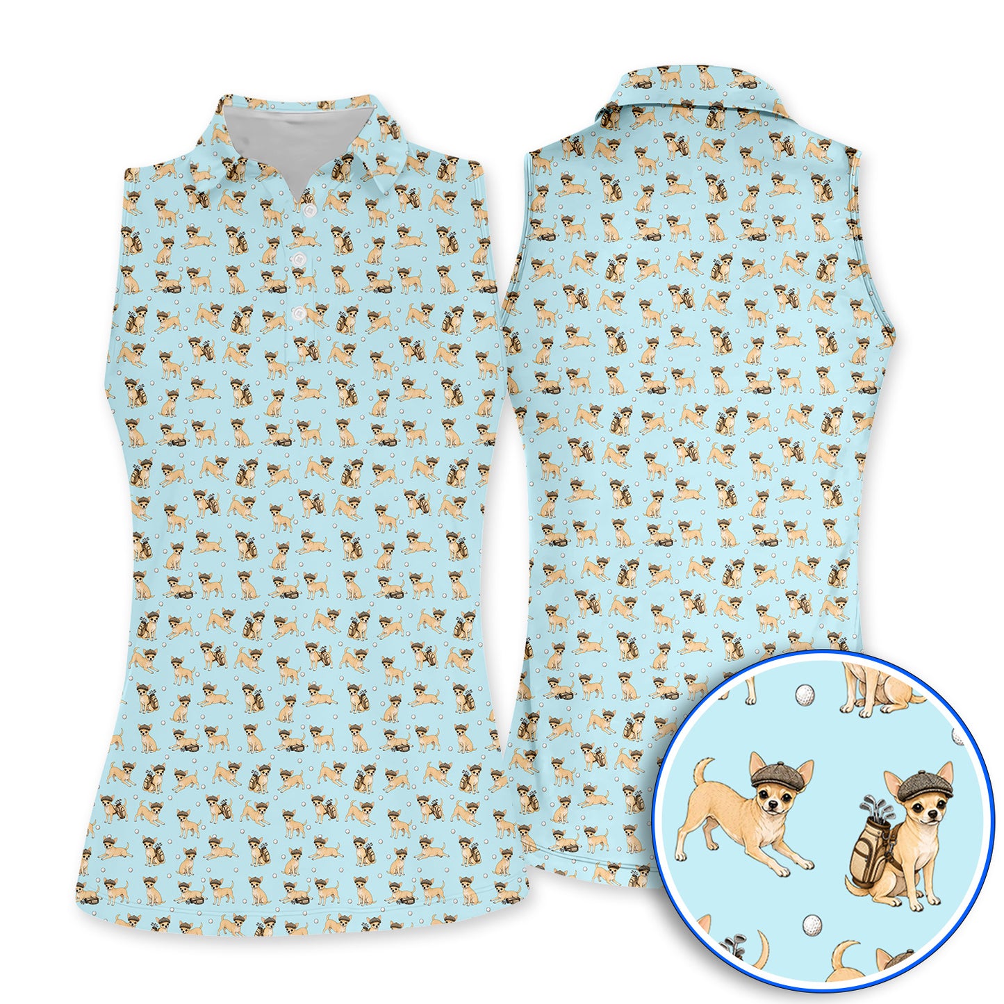 Funny Chihuahua Golf Polos, Cute Chihuahua Pattern Golf Shirt for Dog Lovers, Golf Gift For Golfer