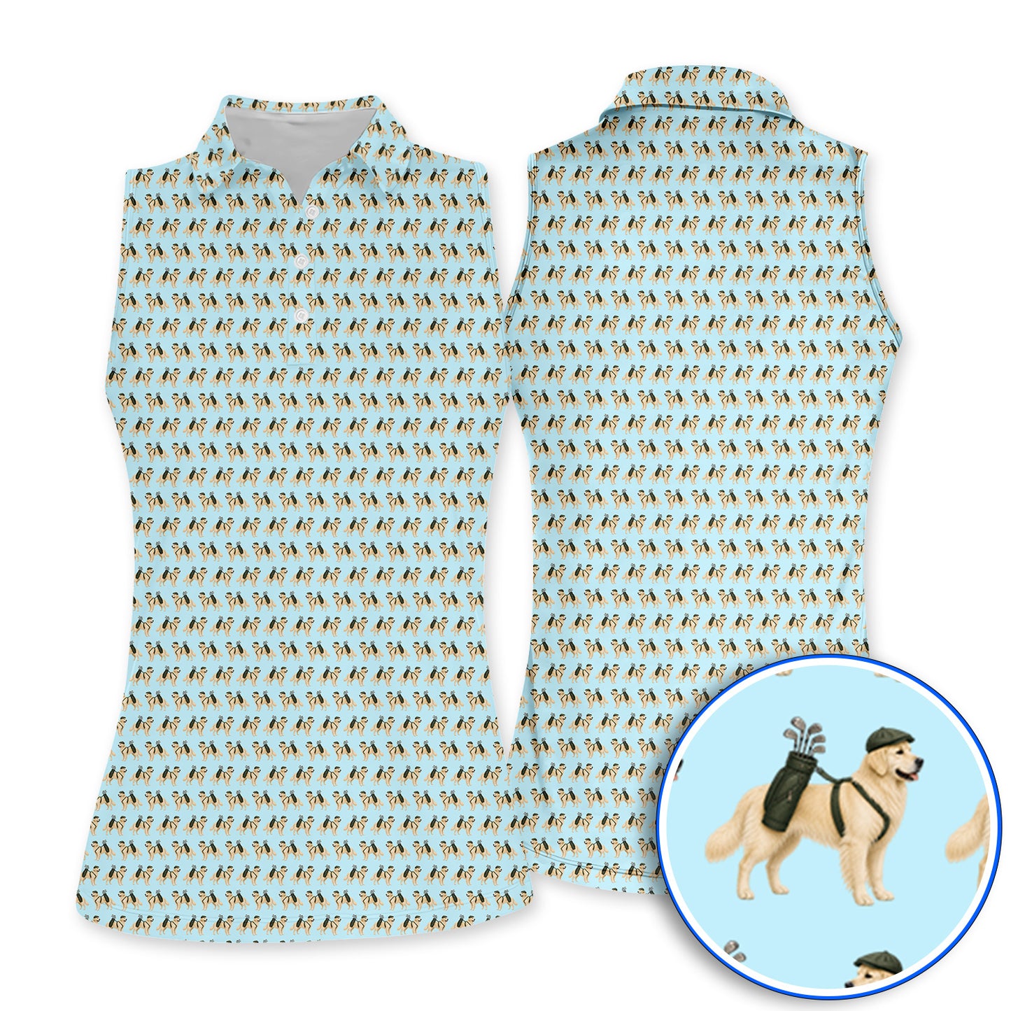 Golden Retriever Golf Shirt, Funny Pattern Golf Polos, Golden Retriever Dad Gift