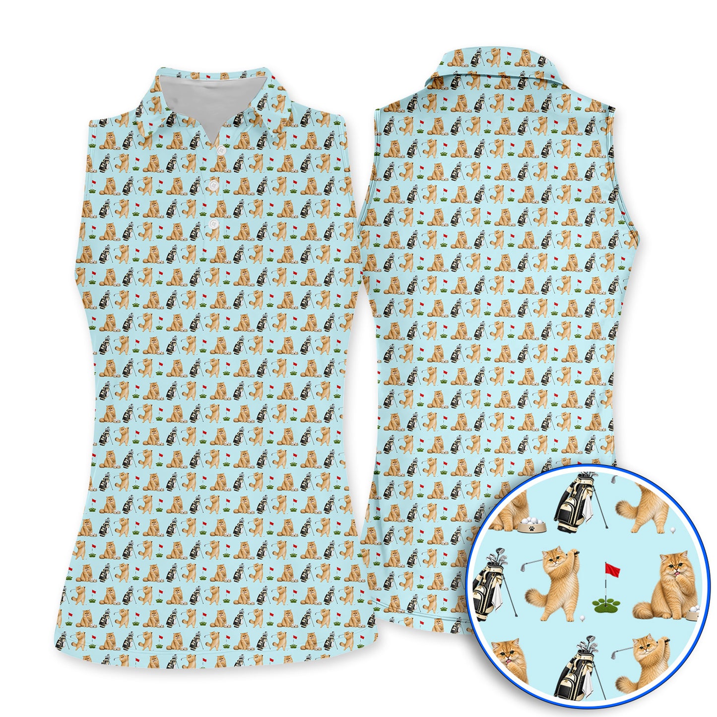 Golden British Longhair Golf Polos, Cute Golden British Longhair Pattern Golf Shirt, Golf Gift for Cat Lovers