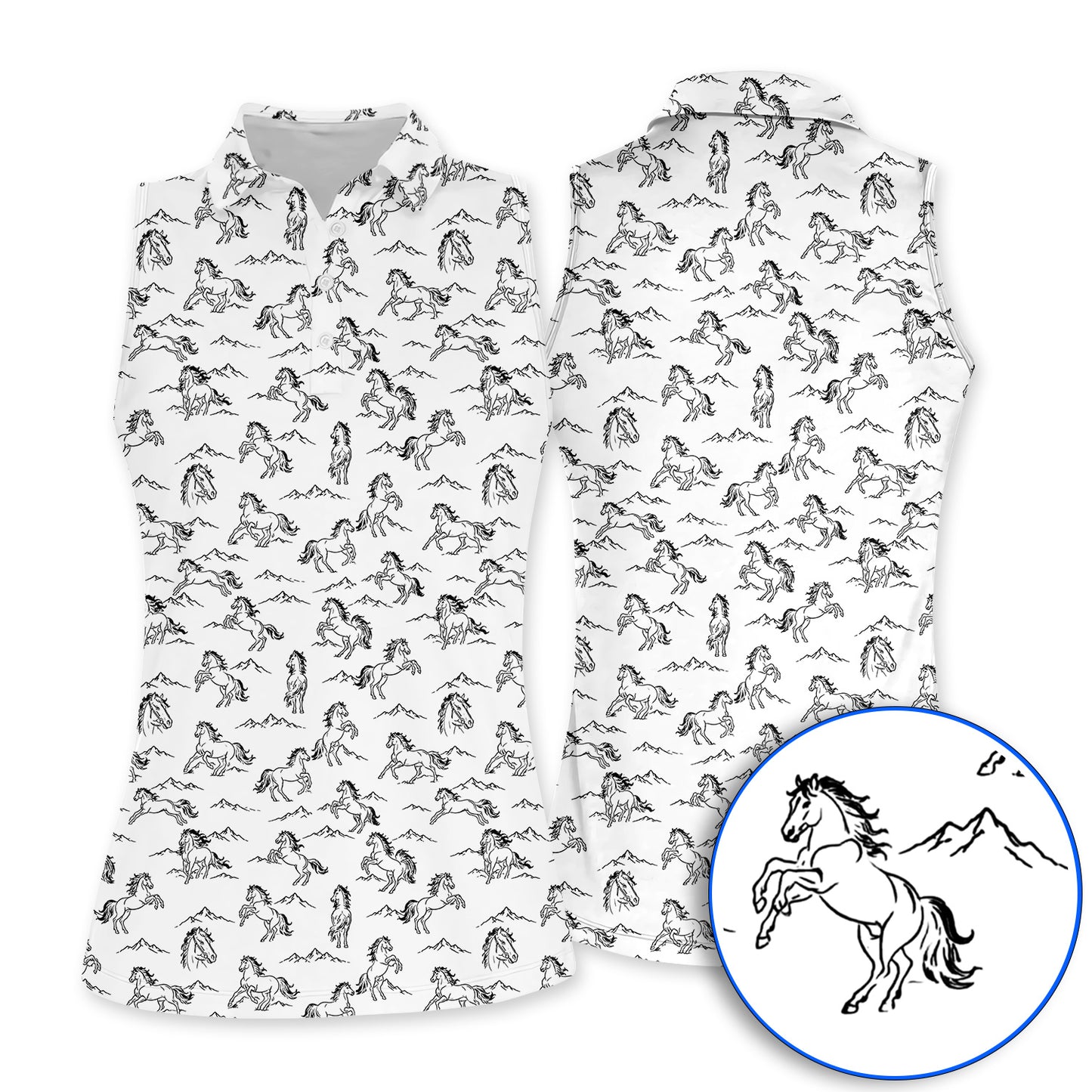 Crazy Horse Golf Pattern Shirt, American Quarter Horse Golf Polos, Western Horse Gift for Golfers