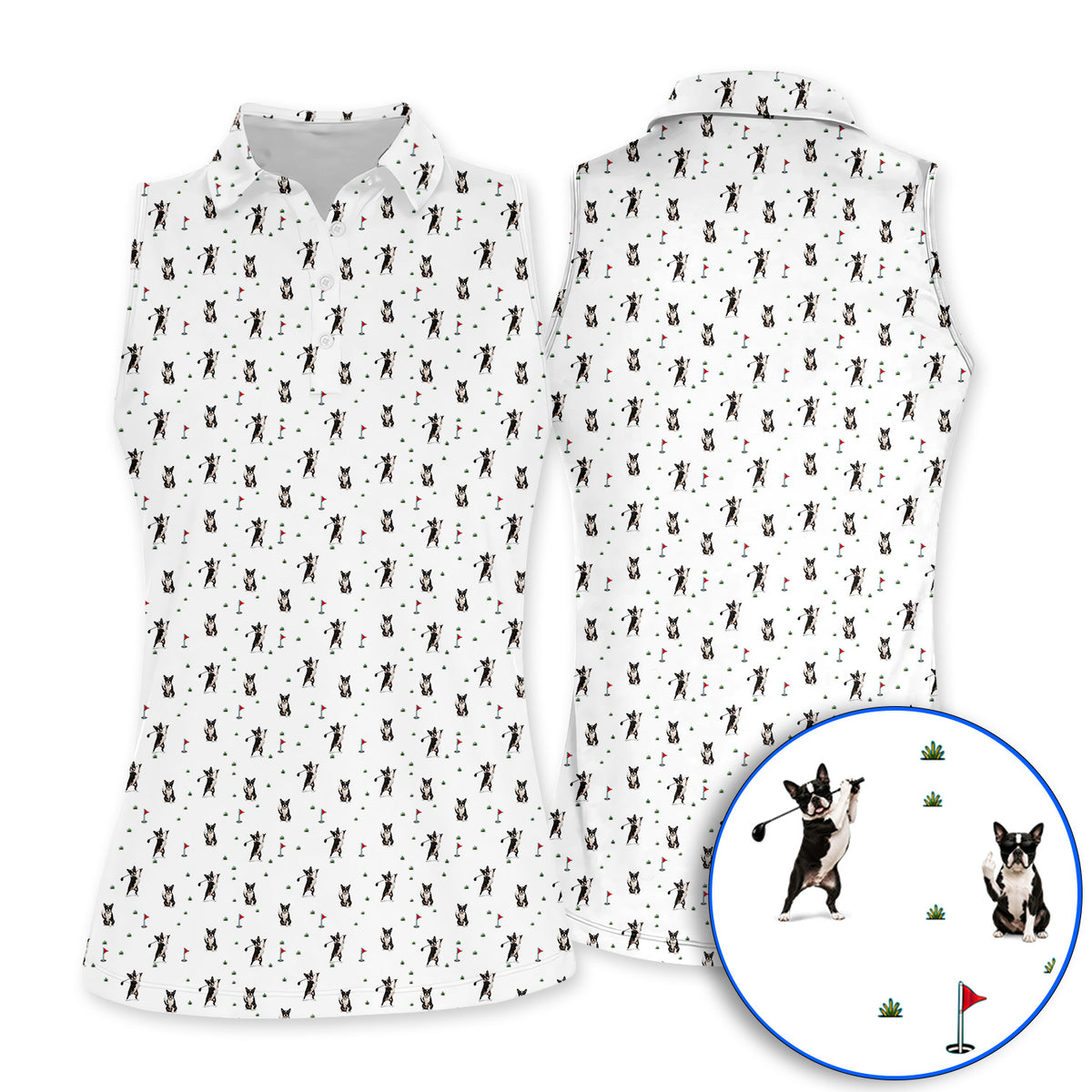 Boston Terrier Pattern Golf Shirt, Crazy Boston Terrier Golf Polos, Golf Gift For Golfer