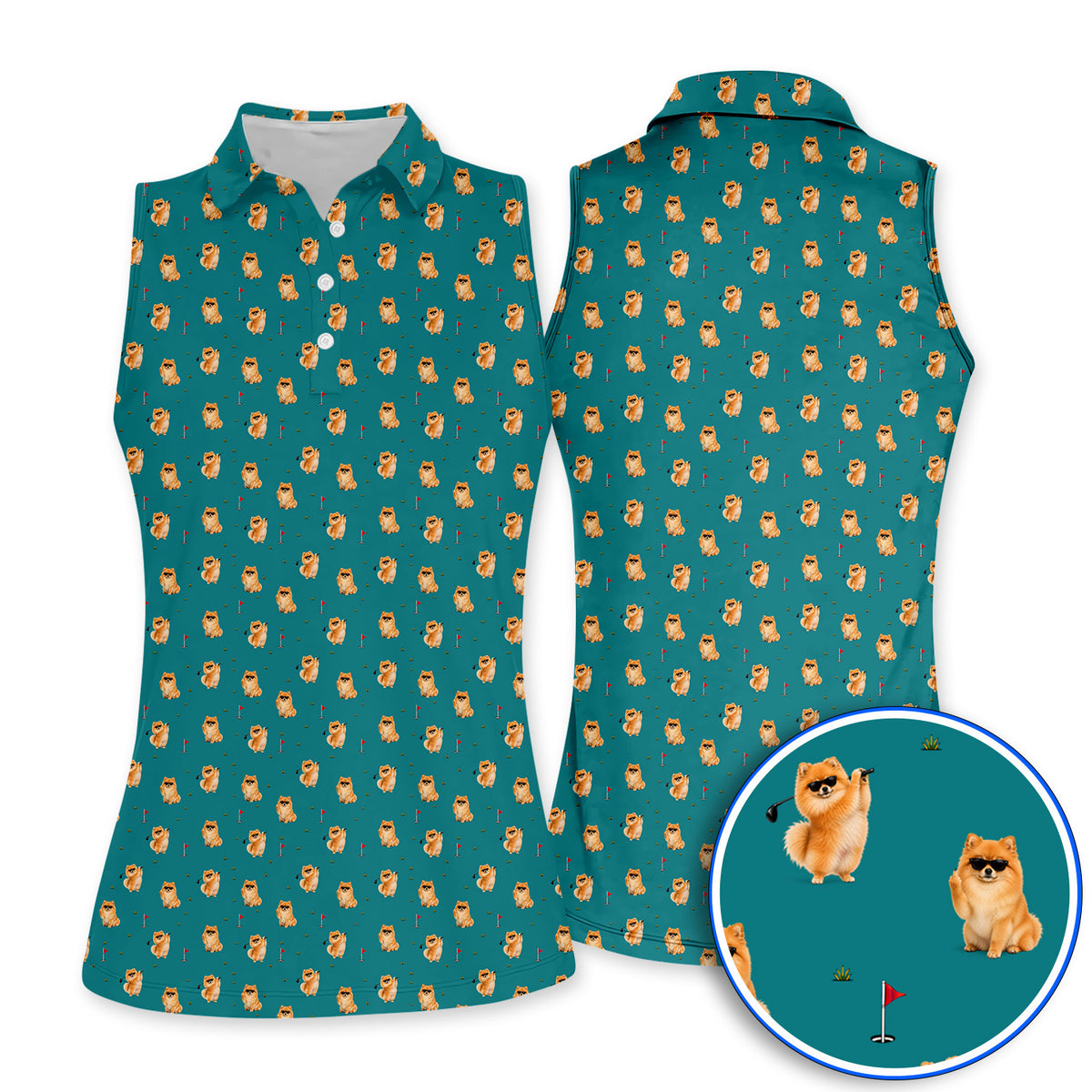 Golden Pomeranian Pattern Golf Polos, Cute Pomeranian Dog Golf Shirt, Golf Gift For Golfer