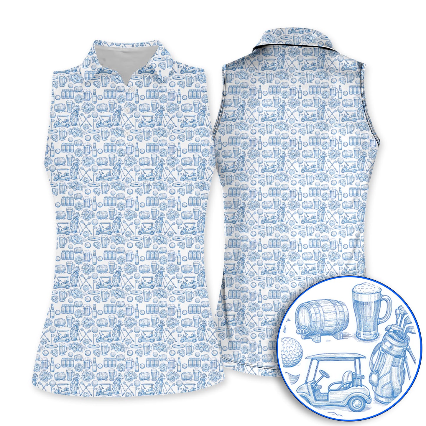 Toile De Jouy Pattern Golf Polos, Funny Beer Golf Shirt For Men, Golf Gift For Golfer