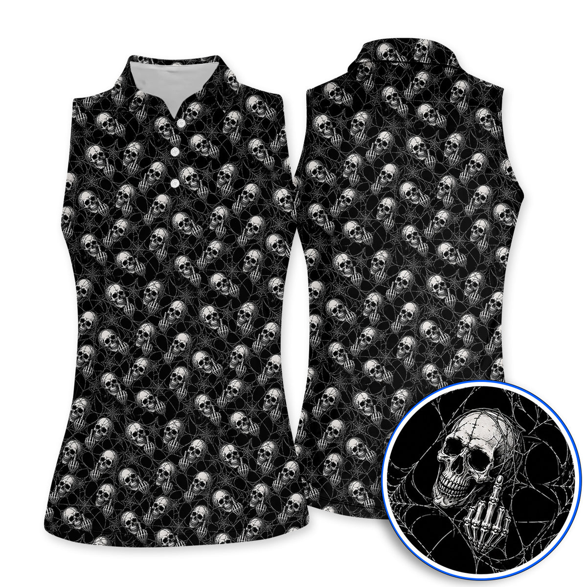Crazy Skull Pattern Golf Polos, Skeleton Golf Shirt, Unique Golf Gift For Golfer