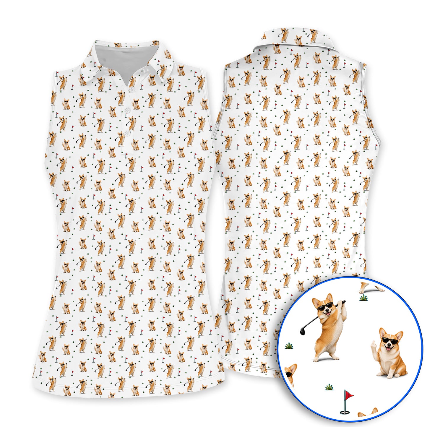 Funny Corgi Pattern Golf Polos, Pembroke Welsh Corgi Golf Shirt, Golf Gift For Golfer