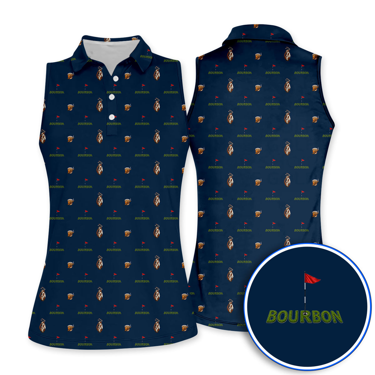 Bourbon & Cigar Golf Shirt, Whiskey Golf Pattern Polos, Funny Bourbon Gift For Golfers