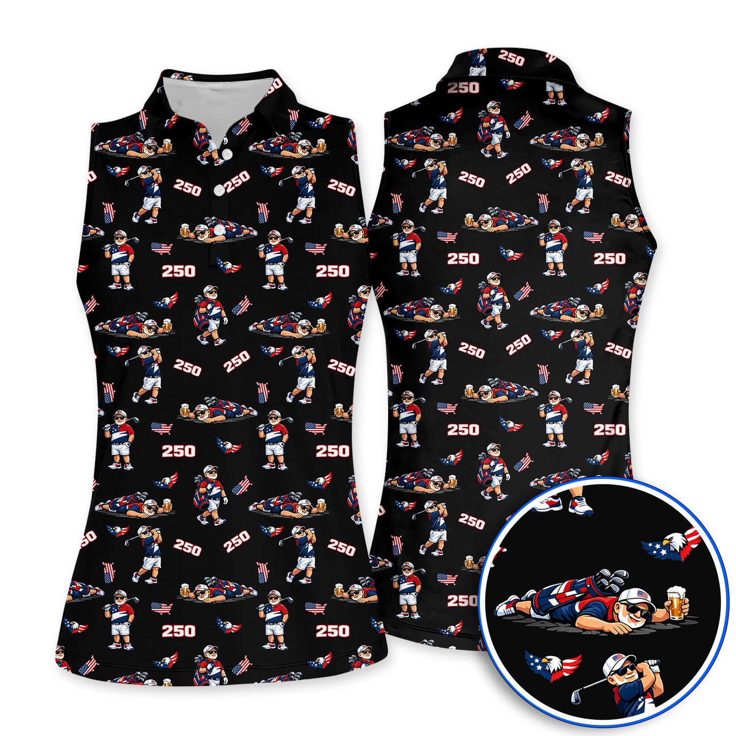 Funny Patriotic USA And Beer Pattern Golf Polos, America 250th Golf Shirt, Golf Gift For Golfer