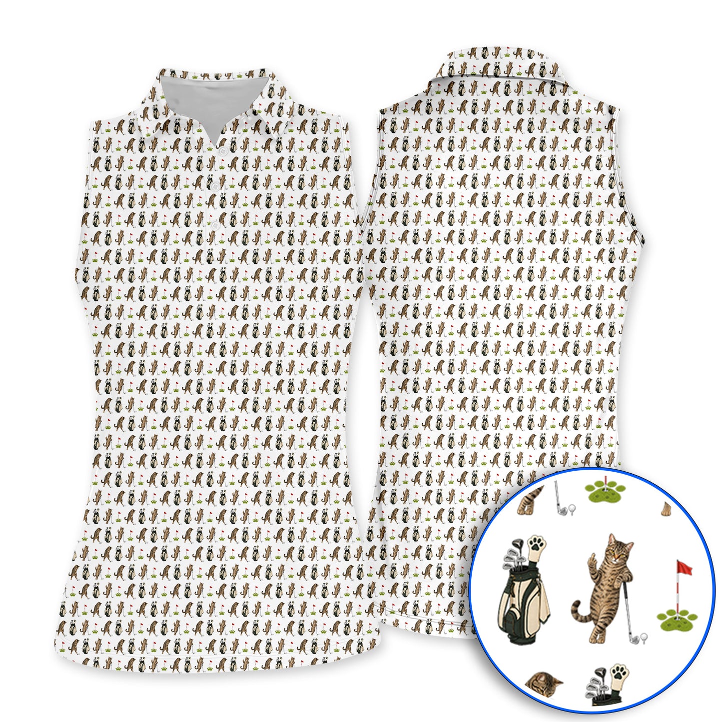 Funny Cat Golf Polos, Cats Pattern Golf Shirt, Cat Lover Golf Gift