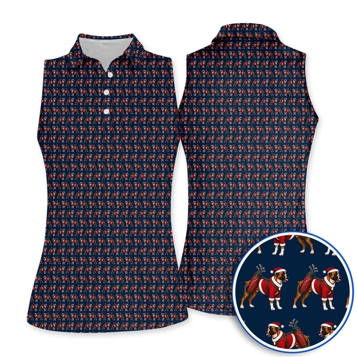 Boxer Dog Christmas Pattern Golf Polos, Santa Boxer Golf Shirt, Boxer Lover Holiday Golf Gift For Golfer