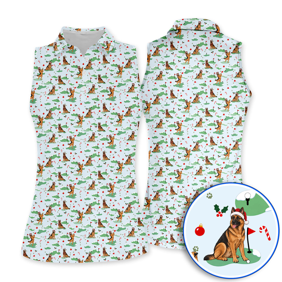 Funny German Shepherd Christmas Golf Shirt, German Shepherd Pattern Golf Polos, Xmas Golf Gift for Golfers
