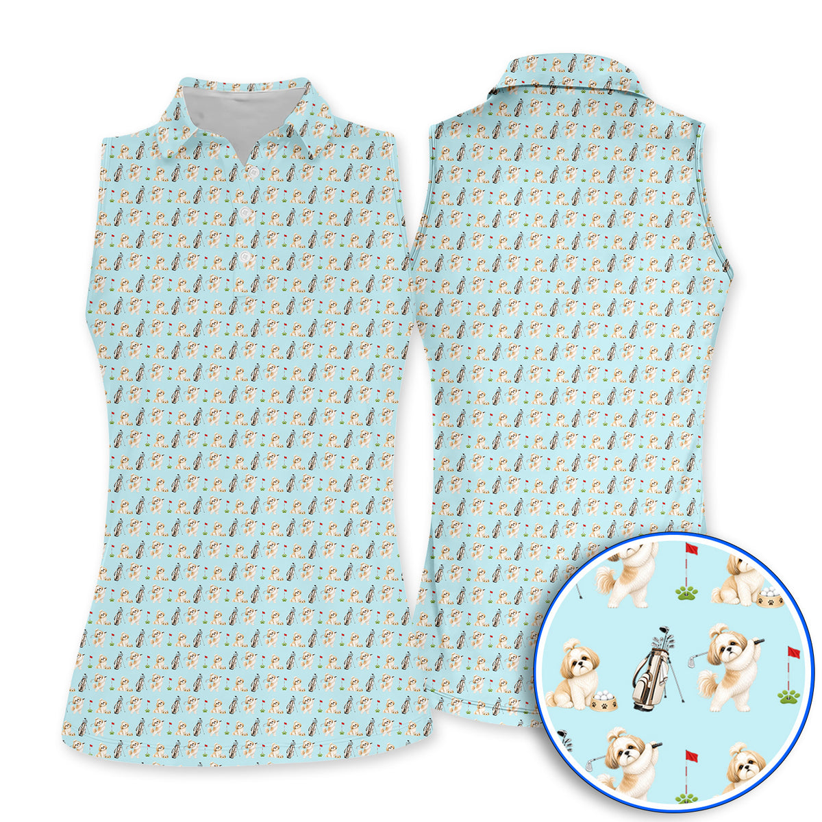 Crazy Shih Tzu Golf Shirt, Cute Shih Tzu Pattern Golf Polos, Golf Gift For Golfer