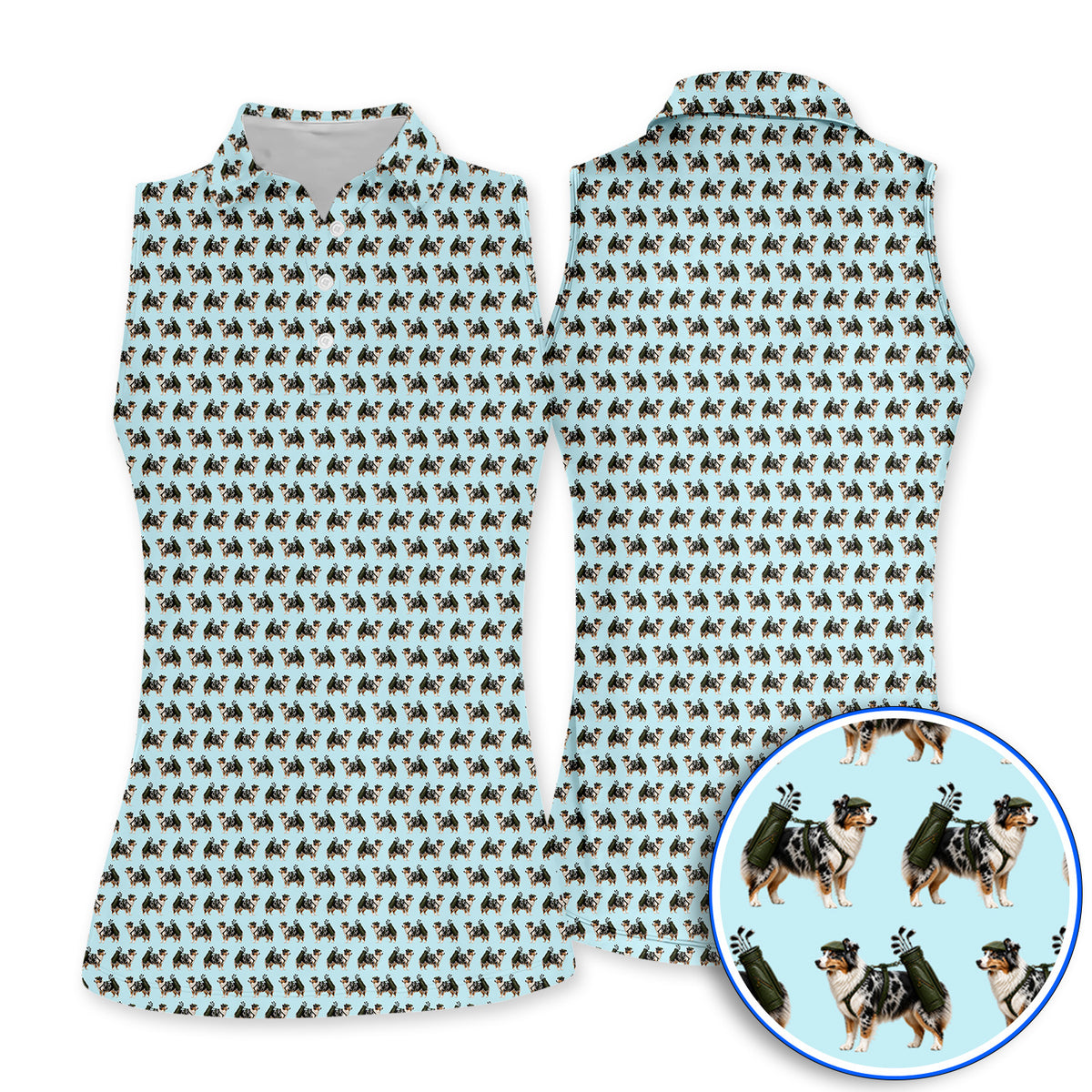 Funny Australian Shepherd Golf Polos, Blue Merle Aussie Pattern Golf Shirt, Golf Gift For Golfer