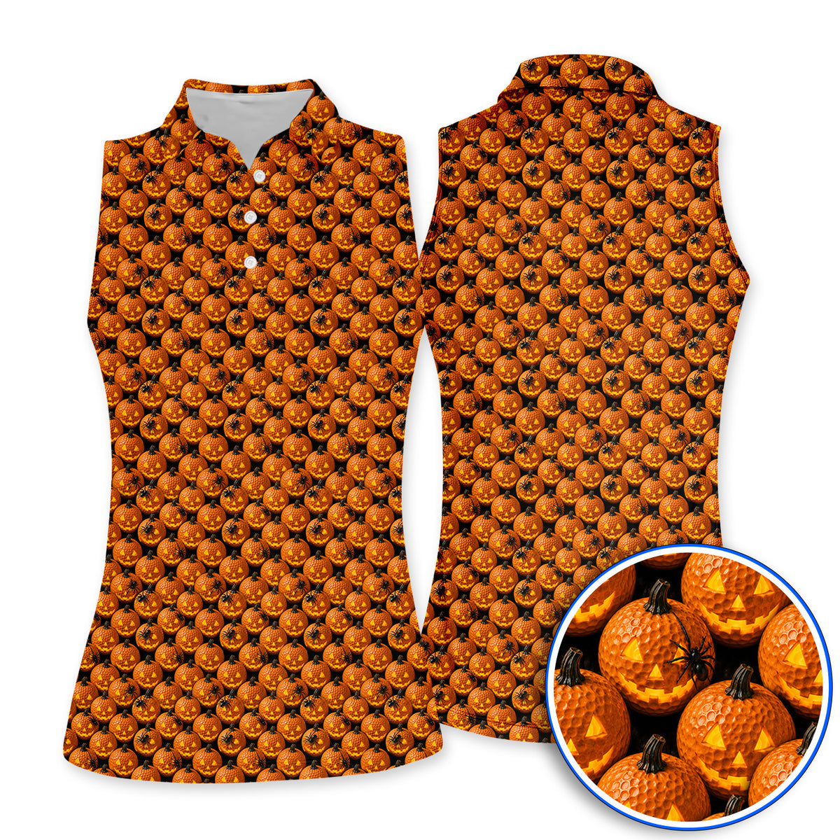 Jack-O'-Lantern Golf Polos, Halloween Pumpkin Pattern Golf Shirt, Crazy Golf Gift For Golfer