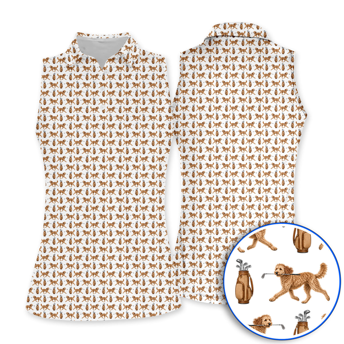 Goldendoodle Golf Shirt, Doodle Dog Pattern Golf Polos, Funny Golf Gift For Dog Lovers