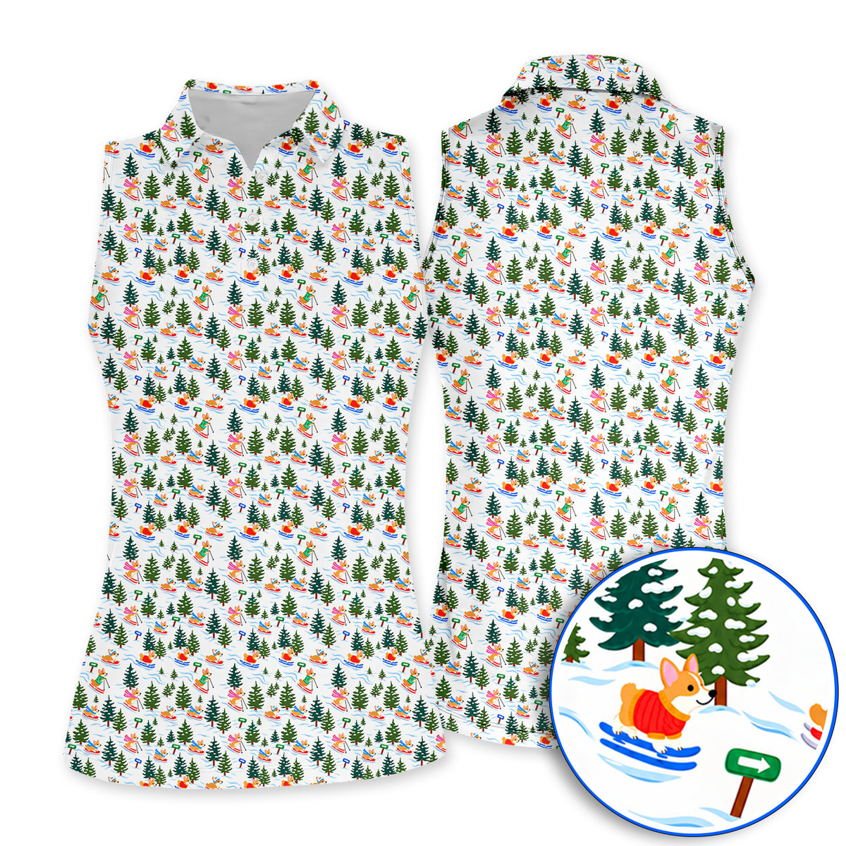 Corgi Christmas Golf Polos, Xmas Corgi Pattern Golf Shirt, Funny Golf Gift For Golfers