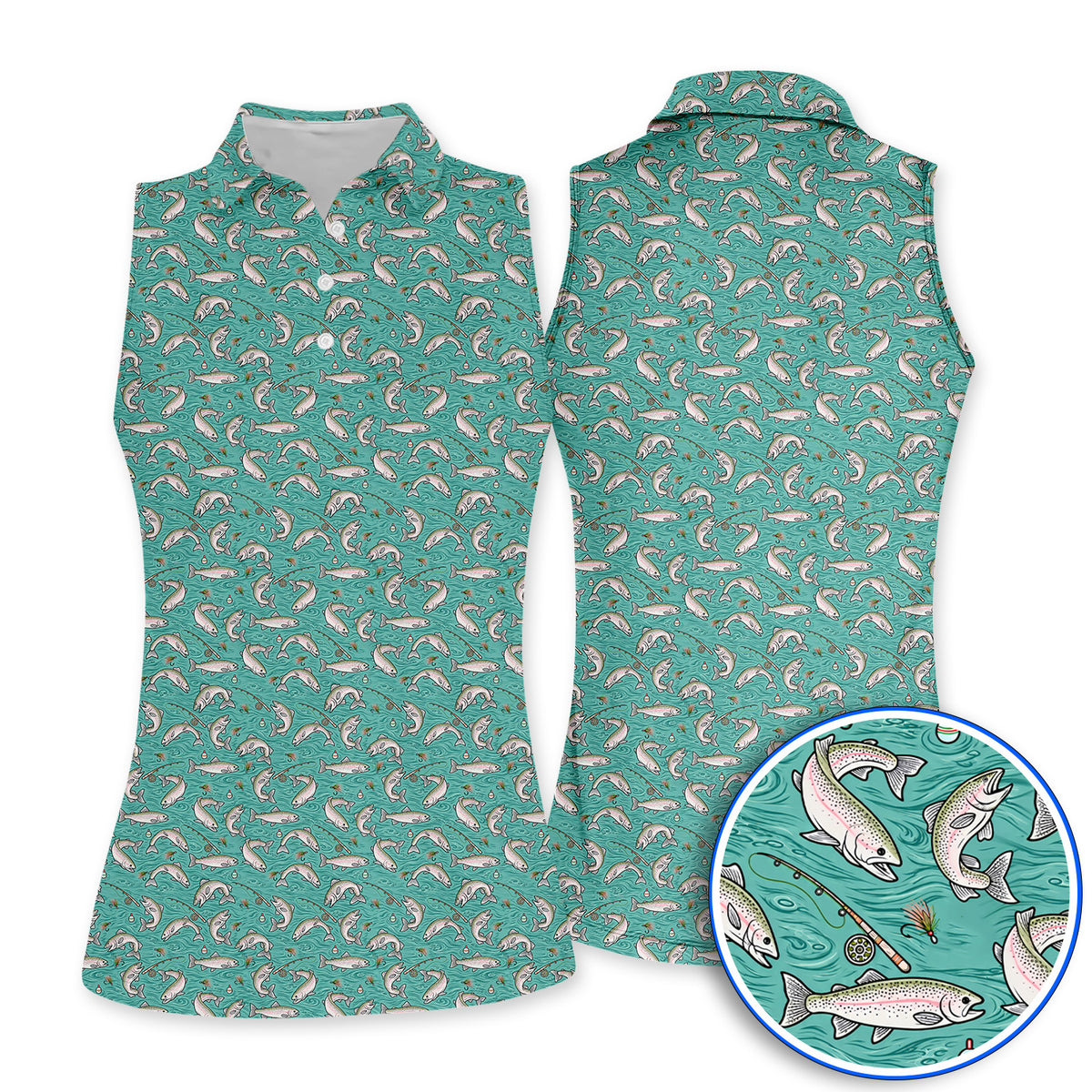 Crazy Rainbow Trout Pattern Golf Shirt, Water Swirl Fish Golf Polos, Golf Gift For Trout Fishing Lovers