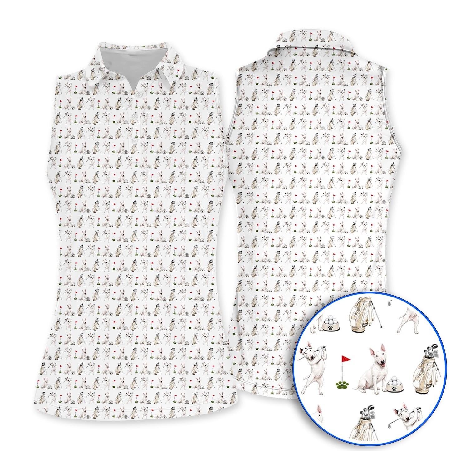 Bull Terrier Golf Polos, Bull Terrier Pattern Golf Shirt, Funny Dog Dad Gift