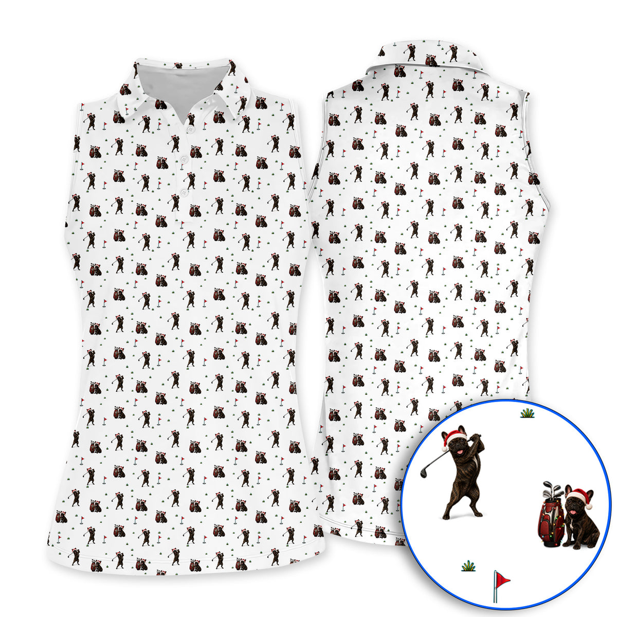 Christmas French BullDog Golfer Polos, Xmas French BullDog Golf Pattern Shirt, Holiday Golf Gift for Golfers