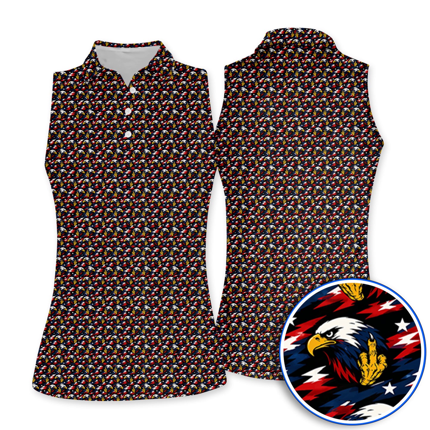 Eagle Middle Finger Golf Polos, USA Patriotic Pattern Golf Shirt, Crazy Golf Gift For Golfer