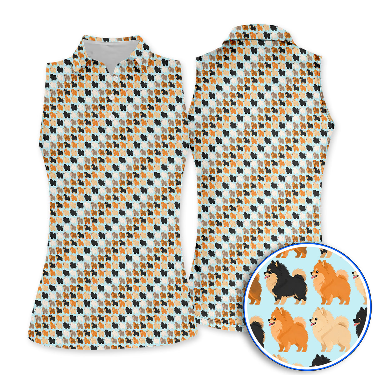 Cute Pomeranian Pattern Golf Shirt, Pomeranian Dog Golf Polos, Funny Golf Gift For Golfer