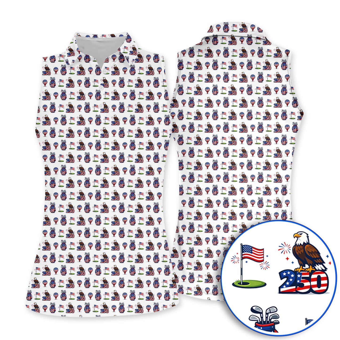 American Freedom Pattern Golf Shirt, USA 250 Eagle & Flag Pattern Golf Polos, Crazy Golf Gift For Golfer