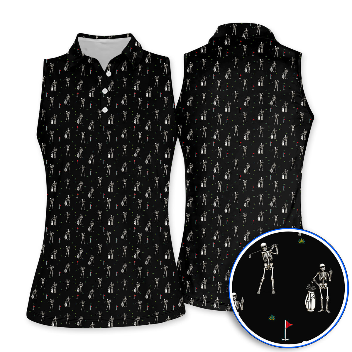 Funny Skeleton Golf Polos, Skeleton Pattern Golf Shirt, Golf Gift For Golfer