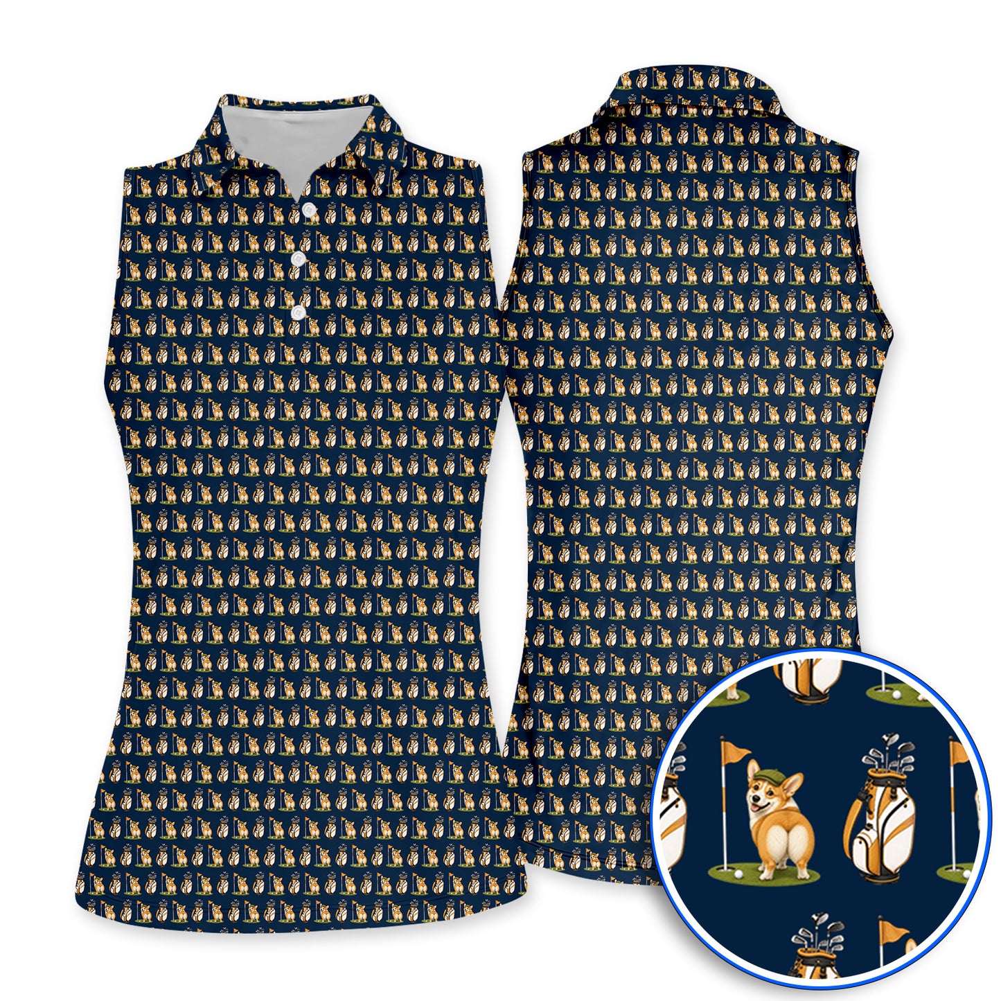 Funny Corgi Golf Polos, Corgi Pattern Golf Shirt, Golf Gift For Golfer