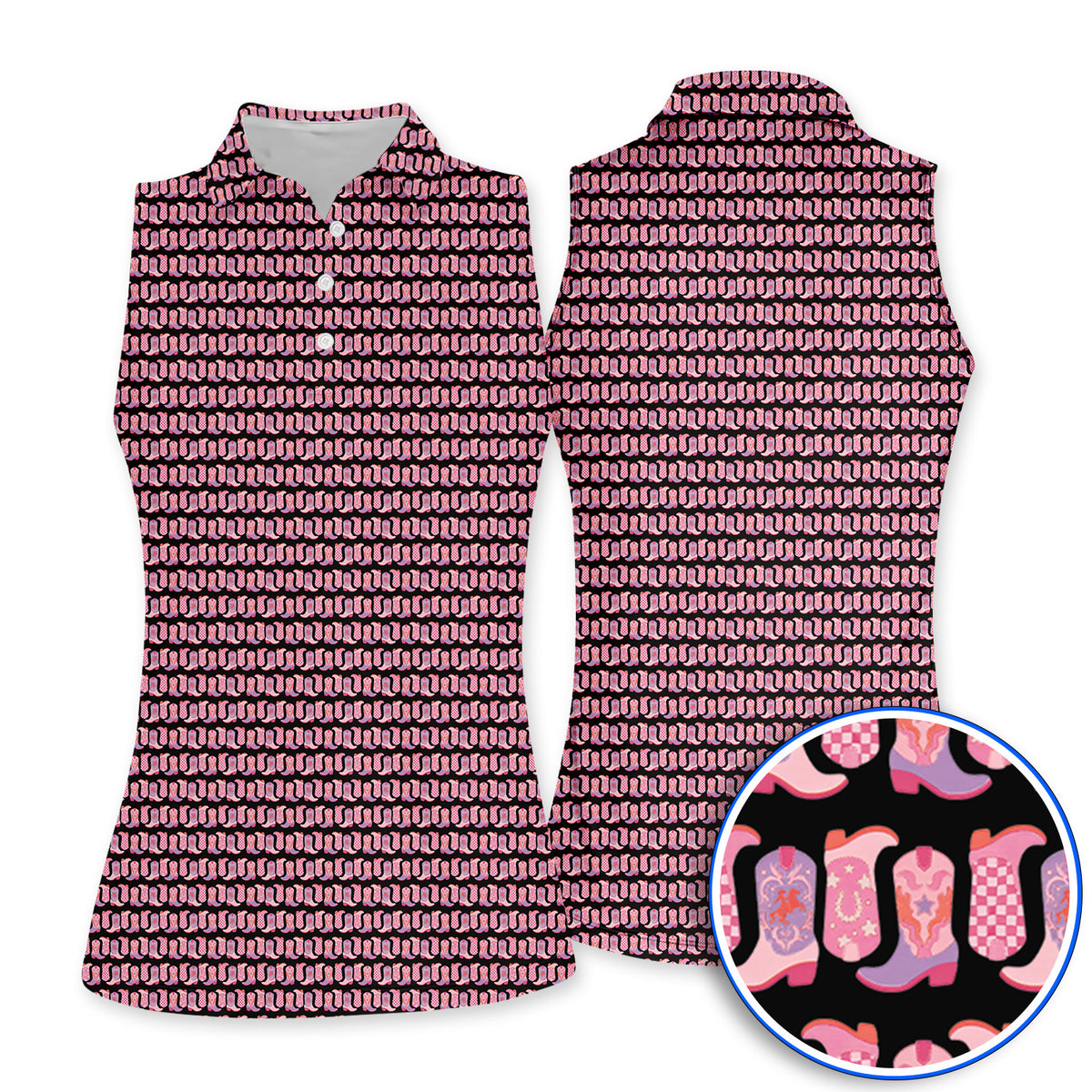 Pink Cowgirl Golf Polos, Western Cowboy Boots Pattern Golf Shirt, Crazy Golf Gift For Golfers