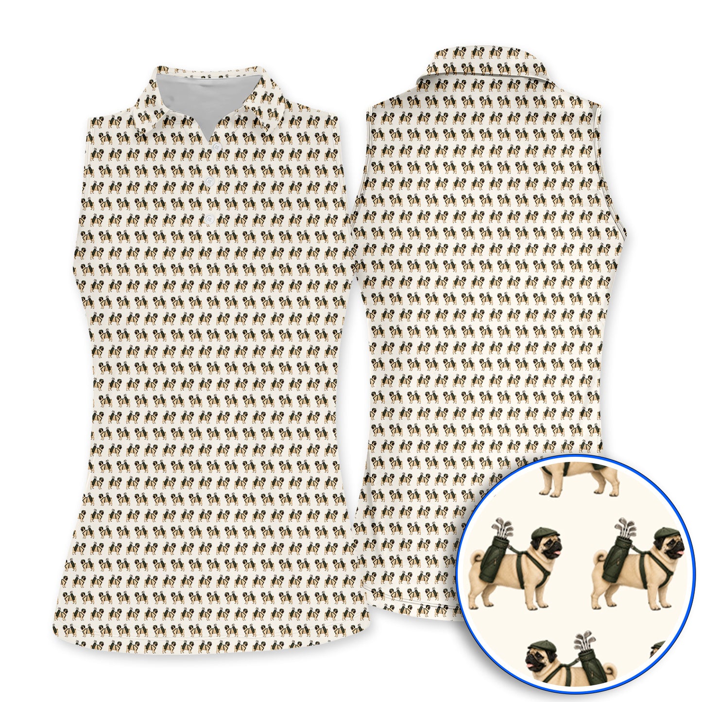 Pug Pattern Golf Polos, Funny Pug Golf Shirt, Dog Lover Golf Gift
