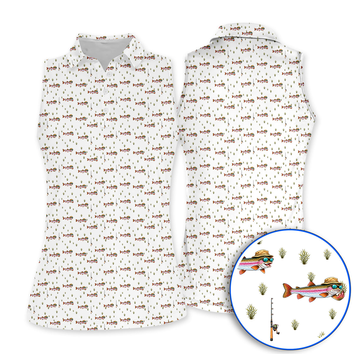Rainbow Trout Fishing Golf Shirt, Funny Trout Fisherman Pattern Golf Shirt, Golf Gift For Fishing Lovers