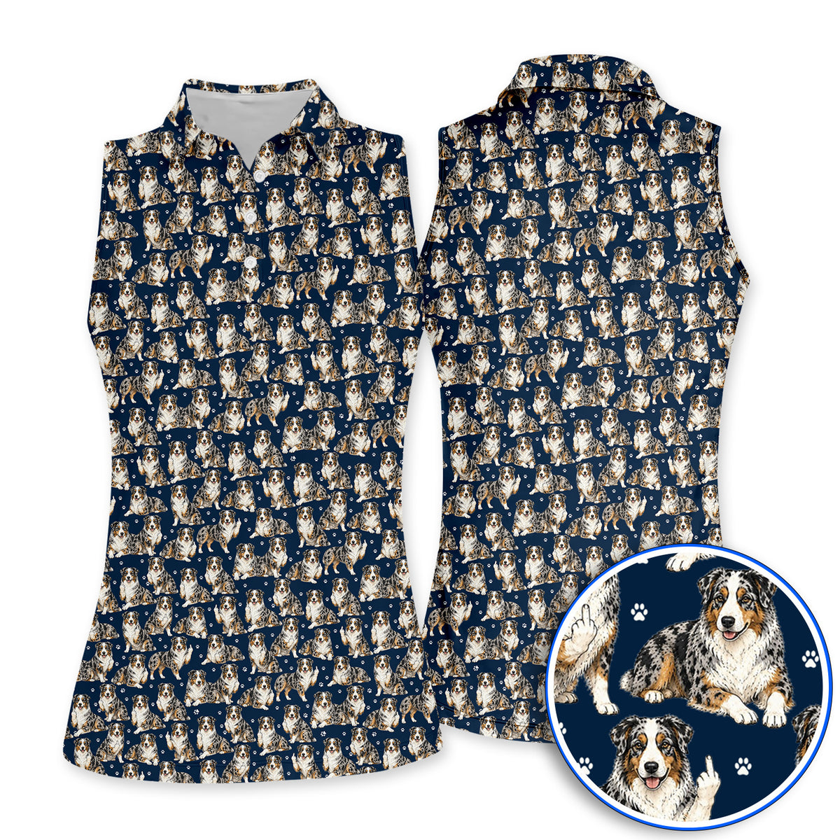Australian Shepherd Golf Polos, Funny Blue Merle Aussie Pattern Golf Shirt, Golf Gift For Golfer