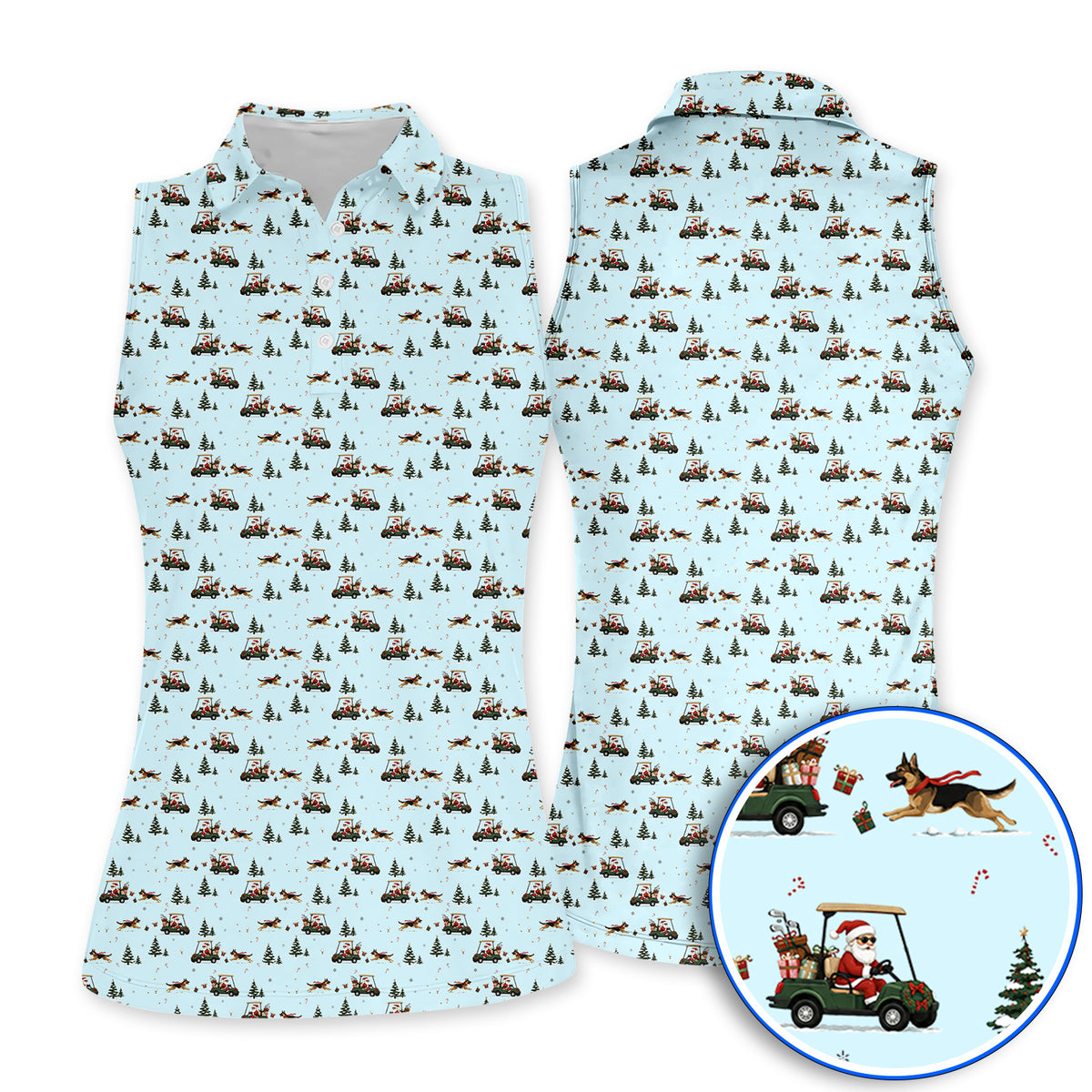 German Shepherd Pattern Golf Polos, German Christmas Golf Cart Shirt, Festive Golf Gift for Dog Lovers