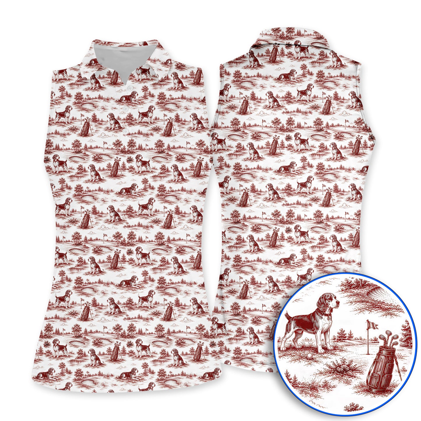 Beagle Toile De Jouy Golf Shirt, Vintage Dog Pattern Golf Polos, Beagle Lover Golf Gift