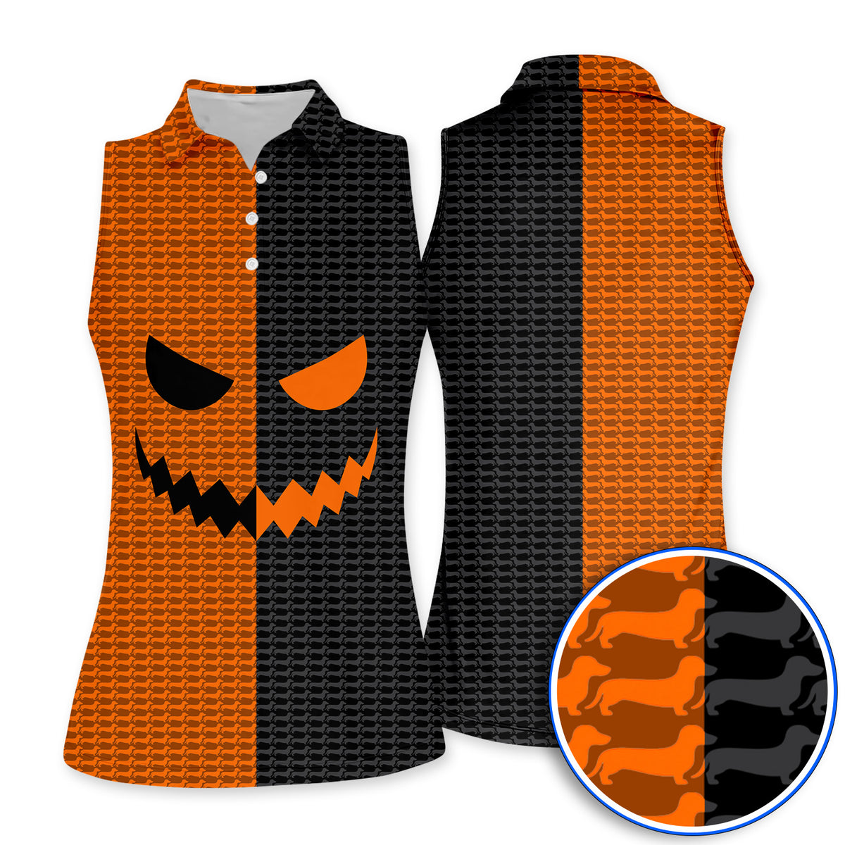 Halloween Dachshund Polos, Crazy Wiener Dog Pattern Golf Shirt, Golf Gifr For Golfer