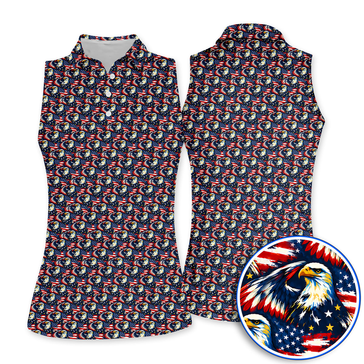 Veteran Bald Eagle Golf Polos, American Flag Patriotic Pattern Golf Shirt, USA Military Golf Gift for Veterans